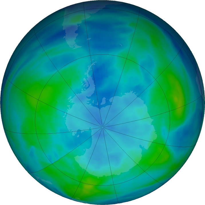 Antarctic ozone map for 26 April 2019